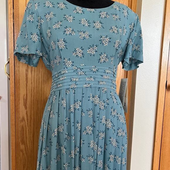 Karin Stevens, women's size 12, Petite* teal floral dress, rayon - Picture 10 of 12